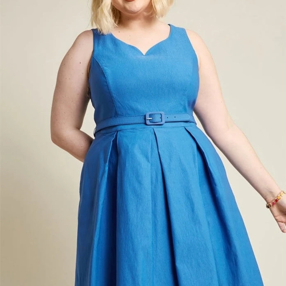 Modcloth Bright Blue Belted Midi Dress